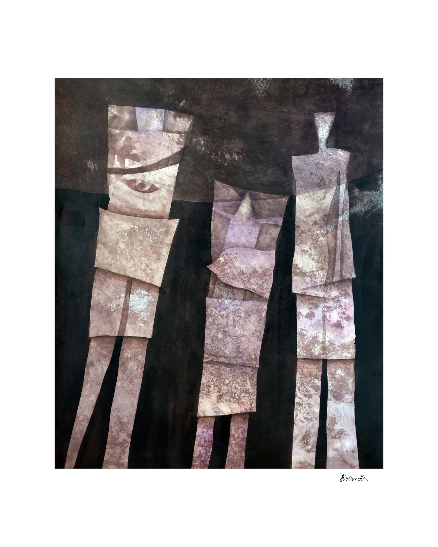 Œuvre d’art noir et mauve de Paul Livernois représentant la famille