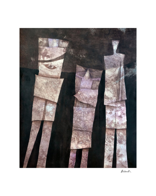 Œuvre d’art noir et mauve de Paul Livernois représentant la famille