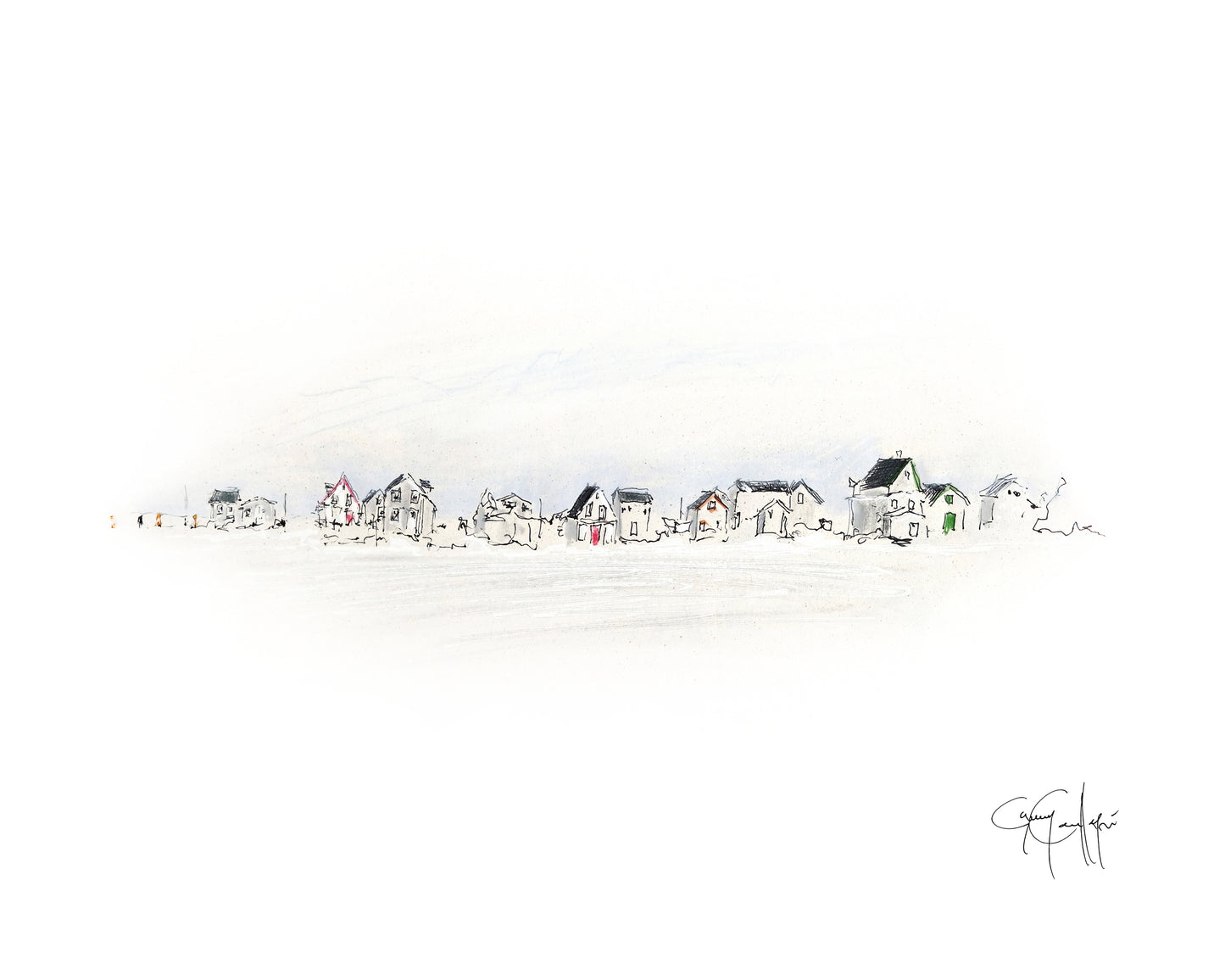 Dessin du site historique de La Grave aux Iles de la Madeleine de Guy Cauffopé