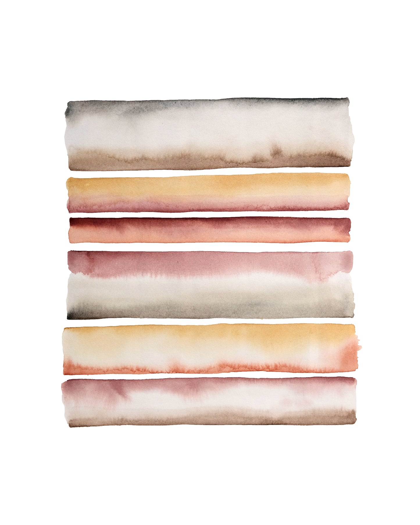 oeuvre aquarelle abstraite de lignes ocre et bourgogne de Maude Jomphe Iles de la Madeleine